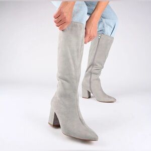 New in Box : Journee Collection Faux Gray Suede knee high boot- size 7 Wide Calf